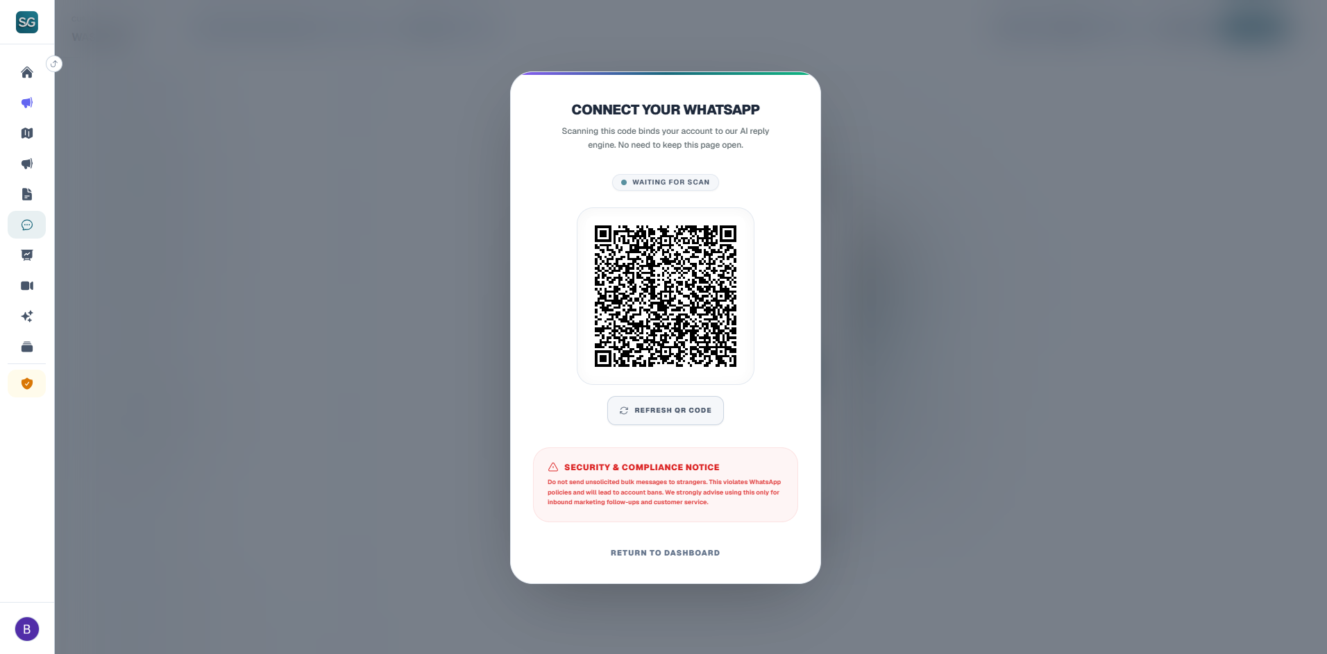 WhatsApp Account Scanner Connection Modal